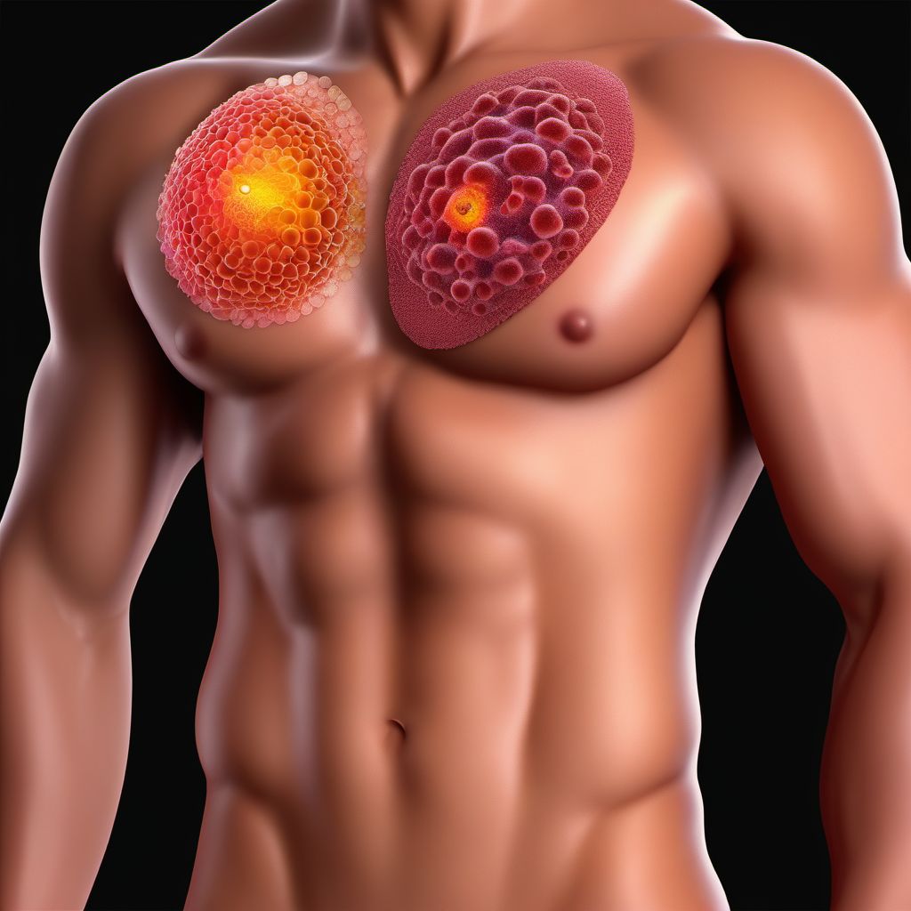 Malignant neoplasm of nipple and areola, male digital illustration
