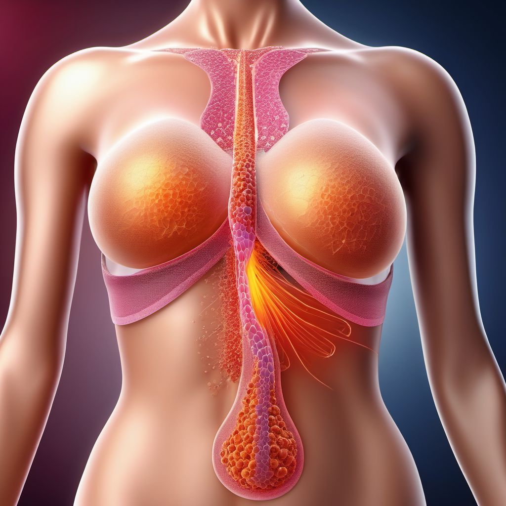 Malignant neoplasm of upper-inner quadrant of breast, female digital illustration