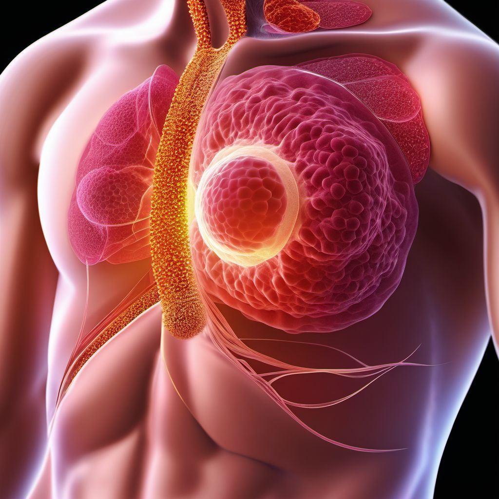 Malignant neoplasm of lower-inner quadrant of breast, male digital illustration