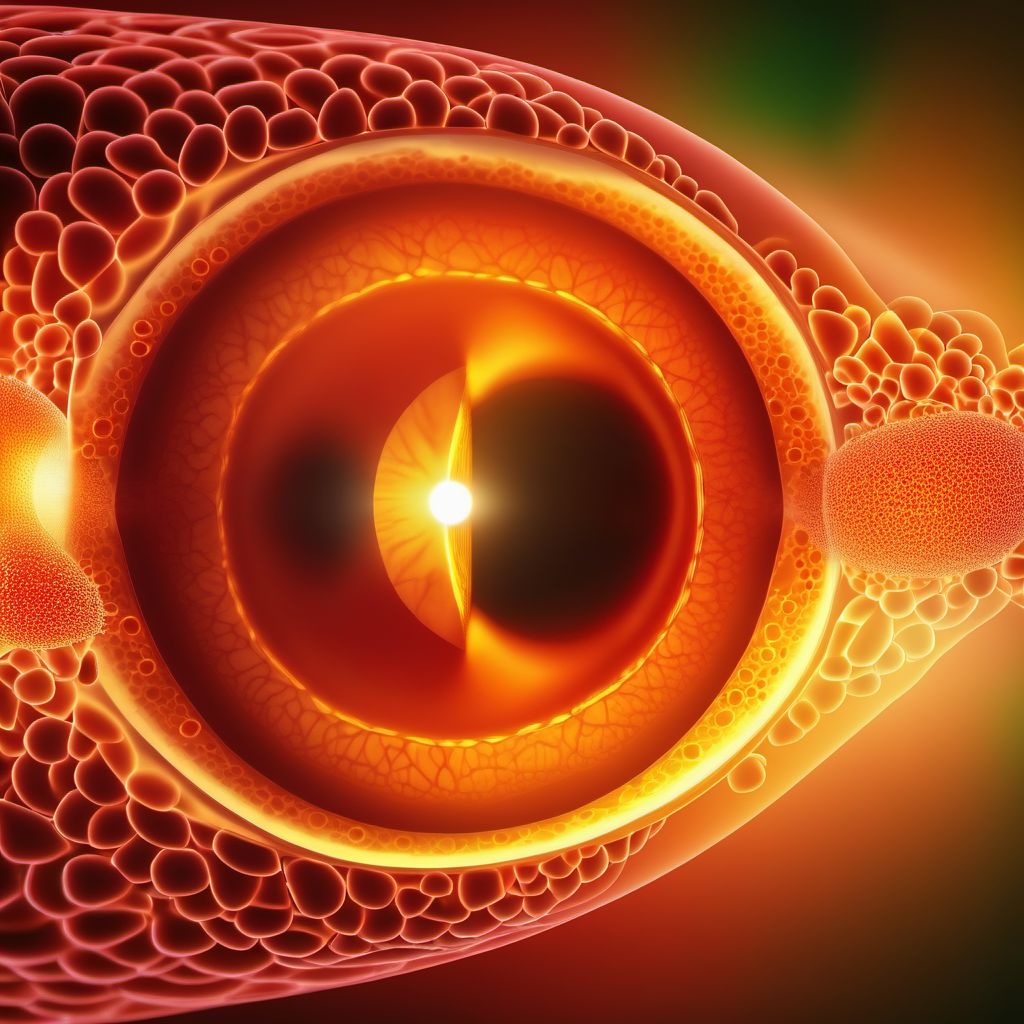 Diabetes mellitus due to underlying condition with proliferative diabetic retinopathy with macular edema digital illustration