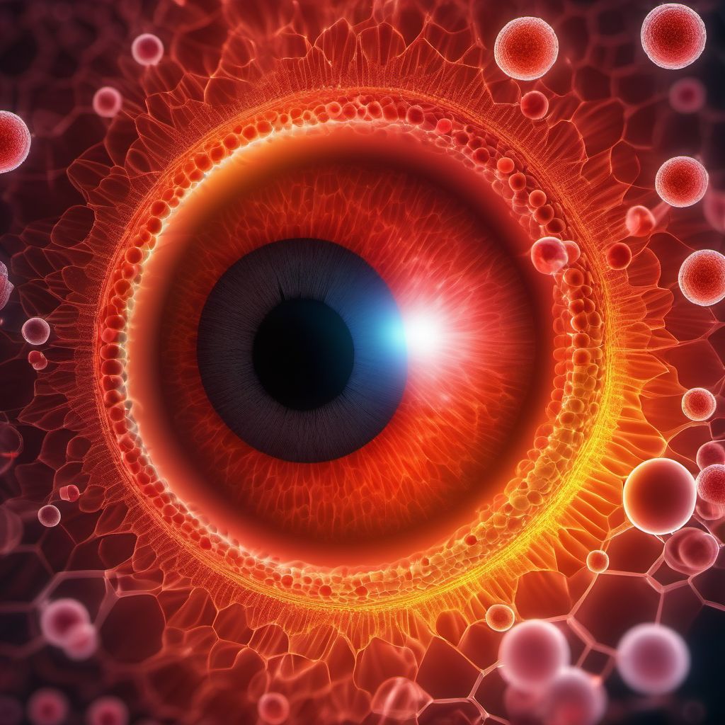 Drug or chemical induced diabetes mellitus with moderate nonproliferative diabetic retinopathy with macular edema digital illustration