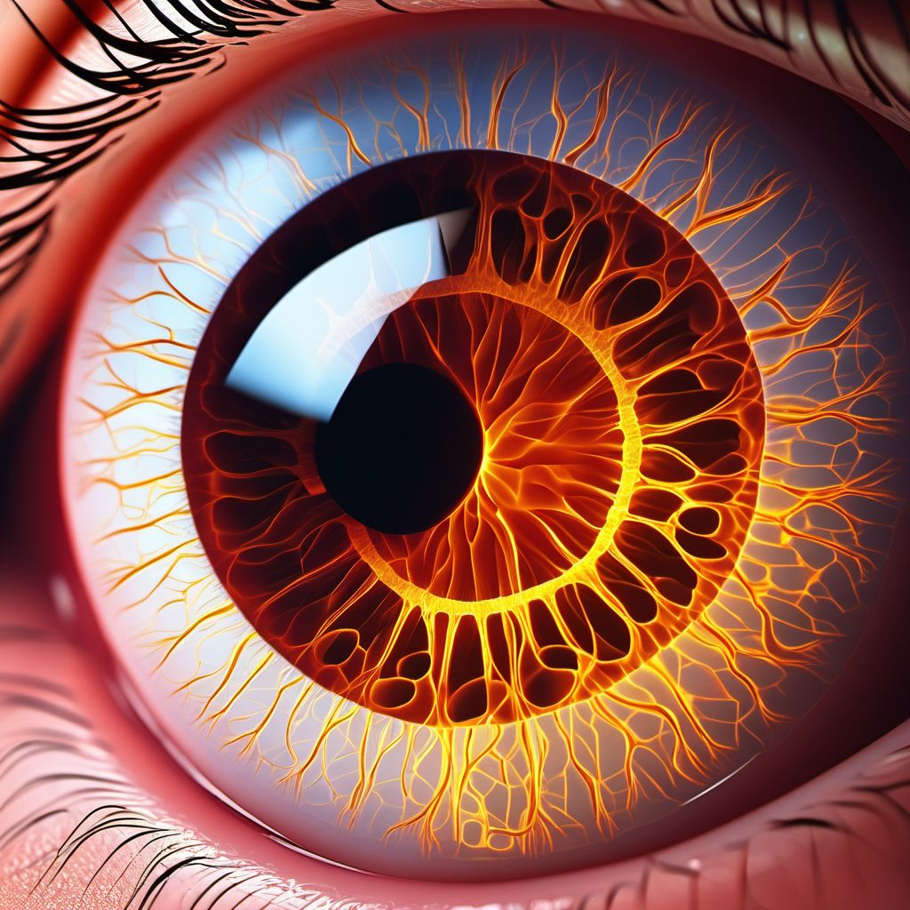 Other specified diabetes mellitus with proliferative diabetic retinopathy with traction retinal detachment not involving the macula digital illustration