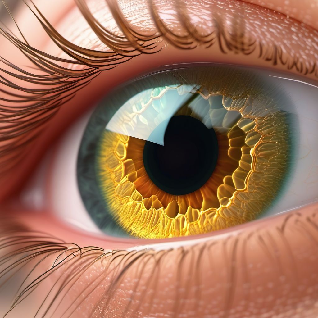 Capsular glaucoma with pseudoexfoliation of lens, right eye digital illustration