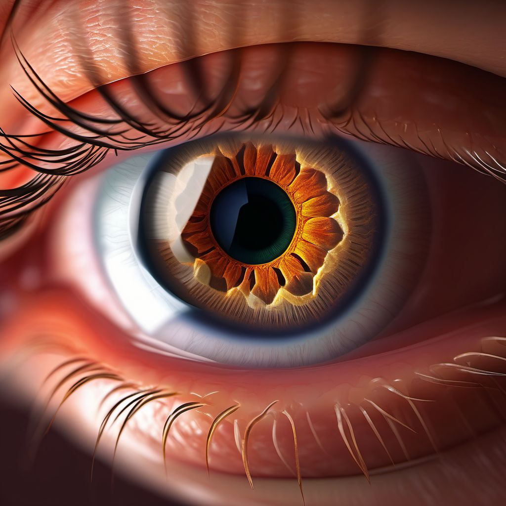 Retained (old) magnetic foreign body in anterior chamber digital illustration