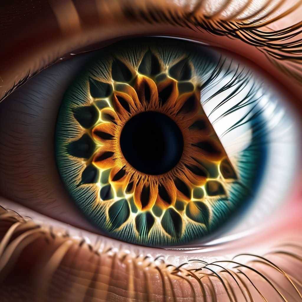 Retained (old) magnetic foreign body in iris or ciliary body digital illustration