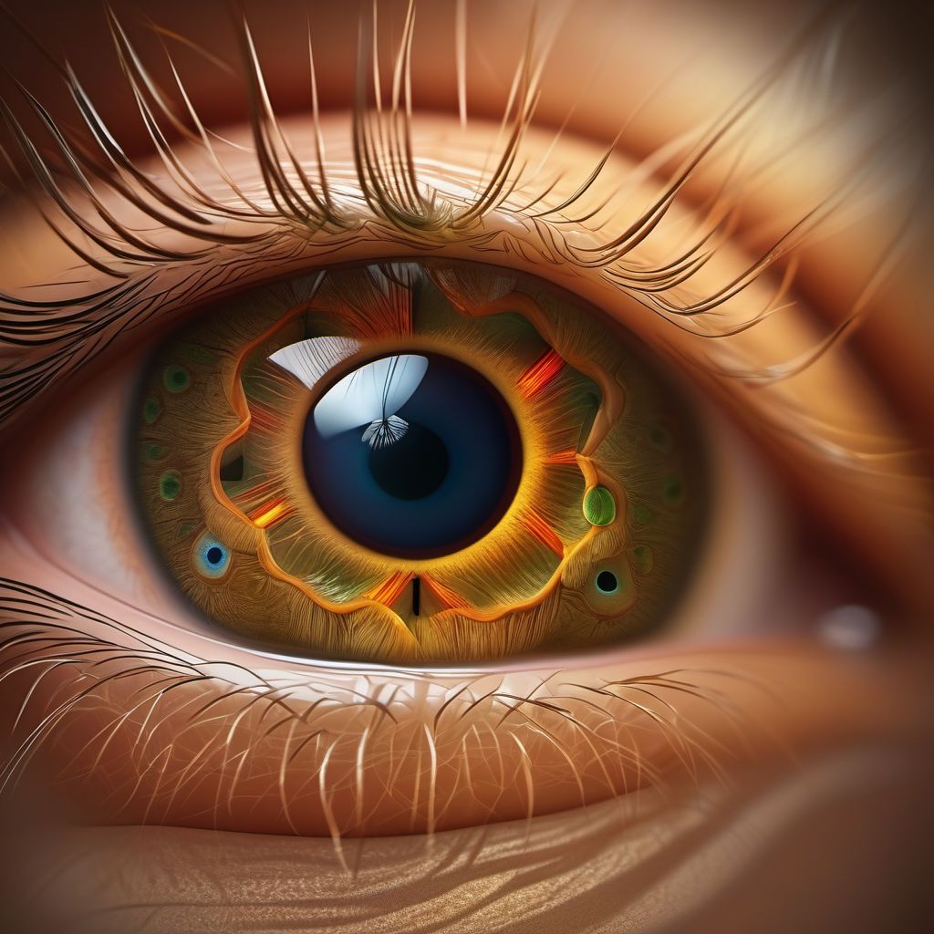 Retained (old) intraocular foreign body, nonmagnetic, in other or multiple sites digital illustration