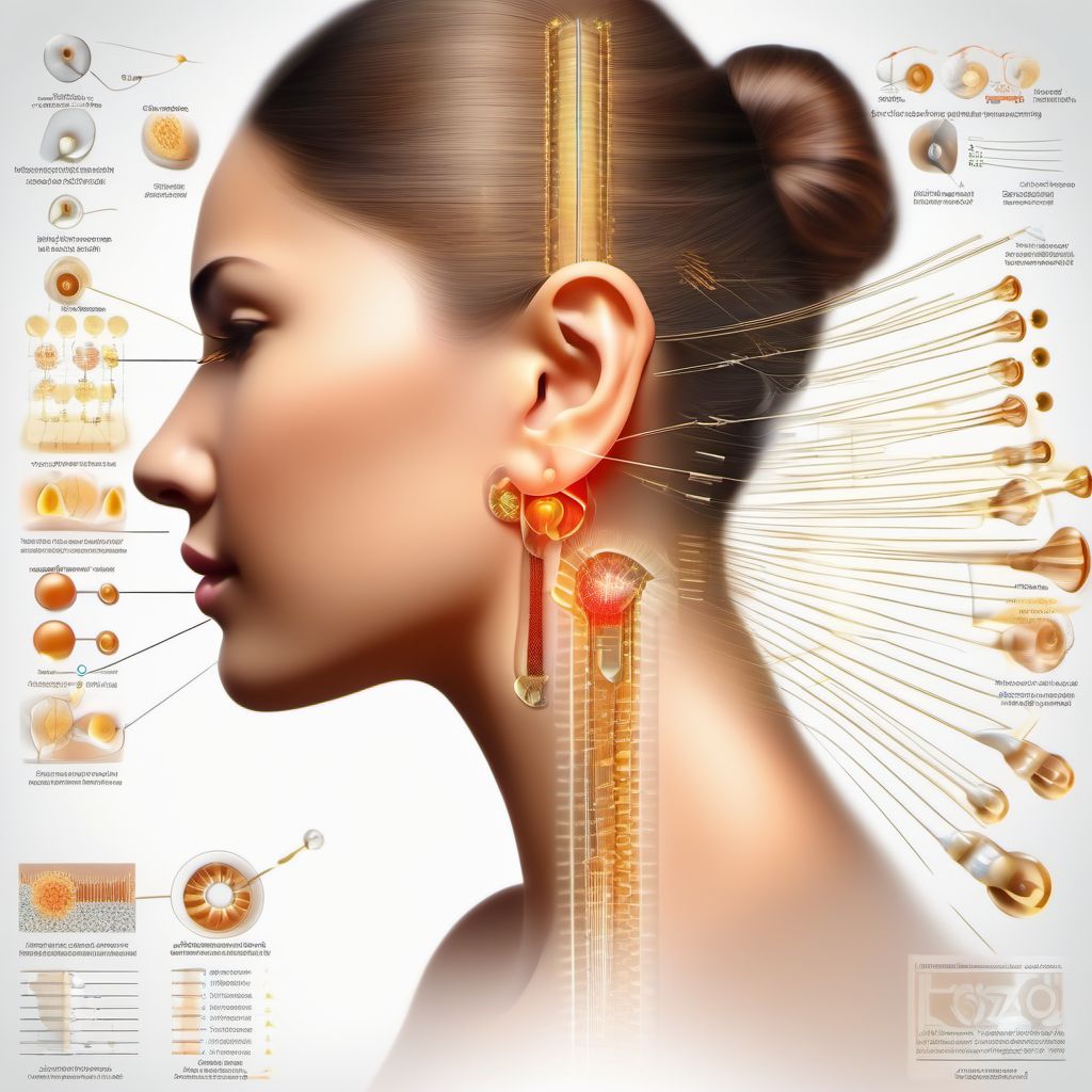 Mixed conductive and sensorineural hearing loss, unilateral with unrestricted hearing on the contralateral side digital illustration