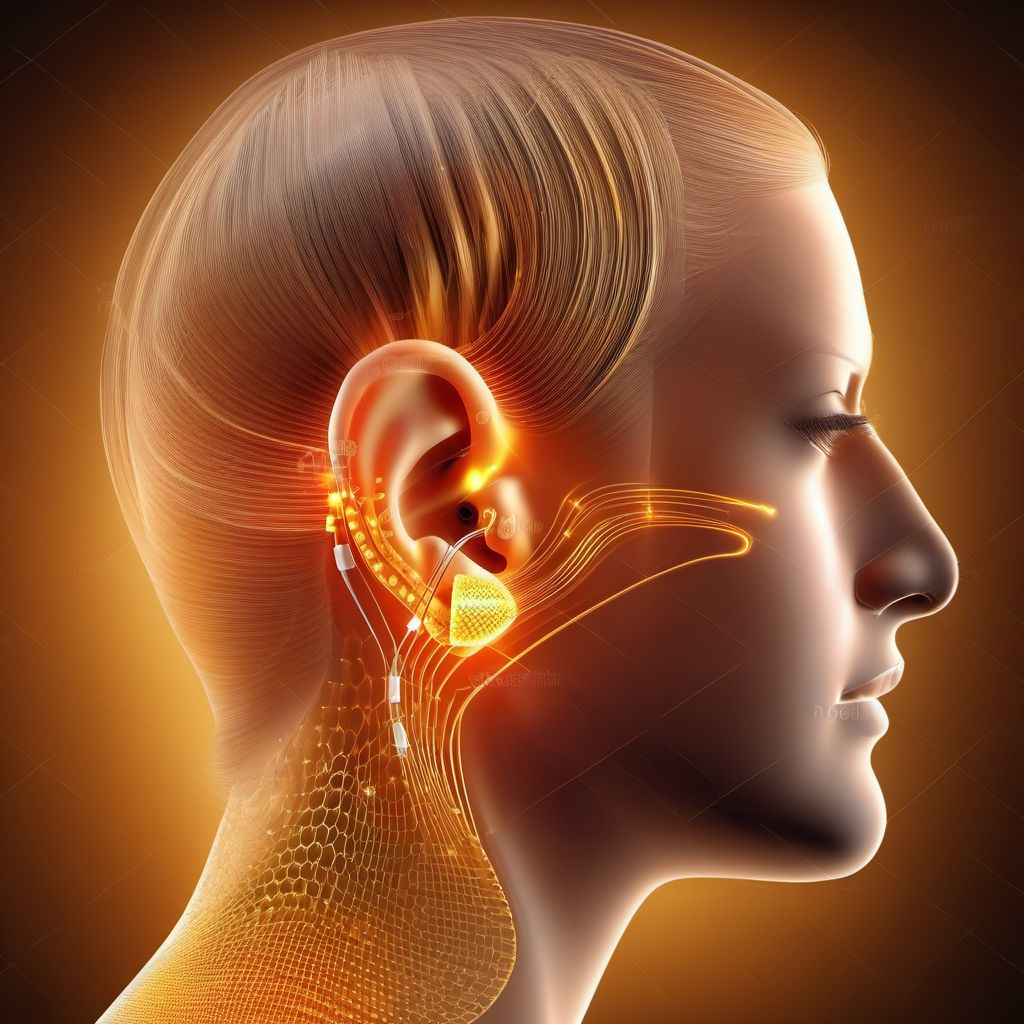 Mixed conductive and sensorineural hearing loss, unilateral with restricted hearing on the contralateral side digital illustration