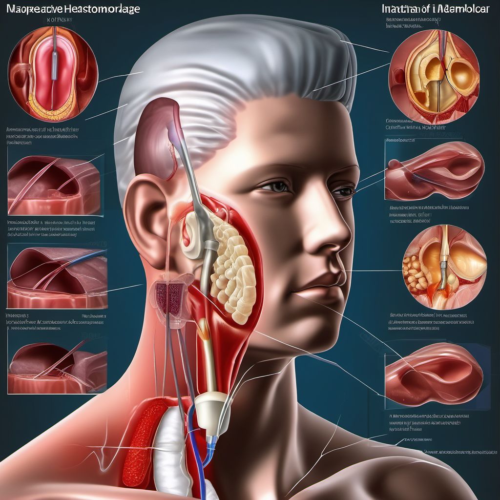 Intraoperative hemorrhage and hematoma of ear and mastoid process complicating a procedure digital illustration