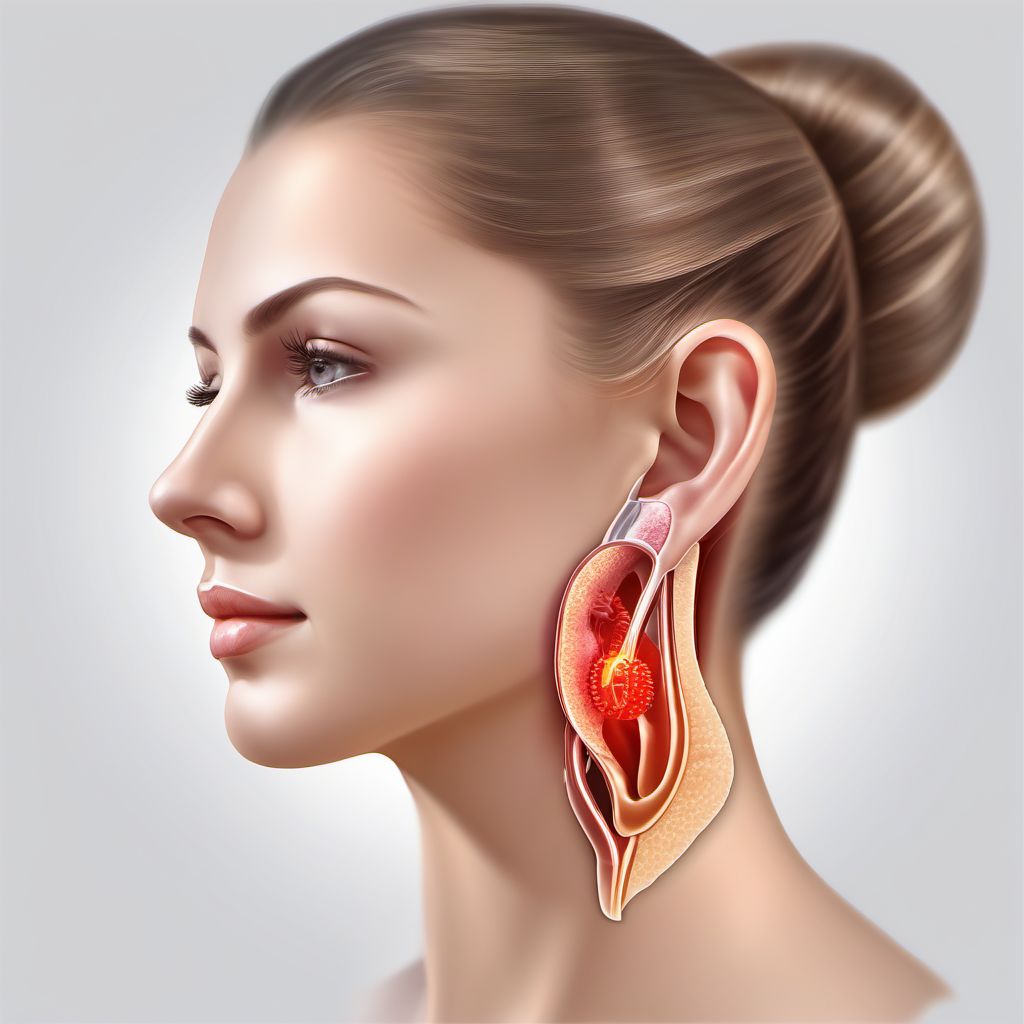 Postprocedural hemorrhage of ear and mastoid process following a procedure digital illustration