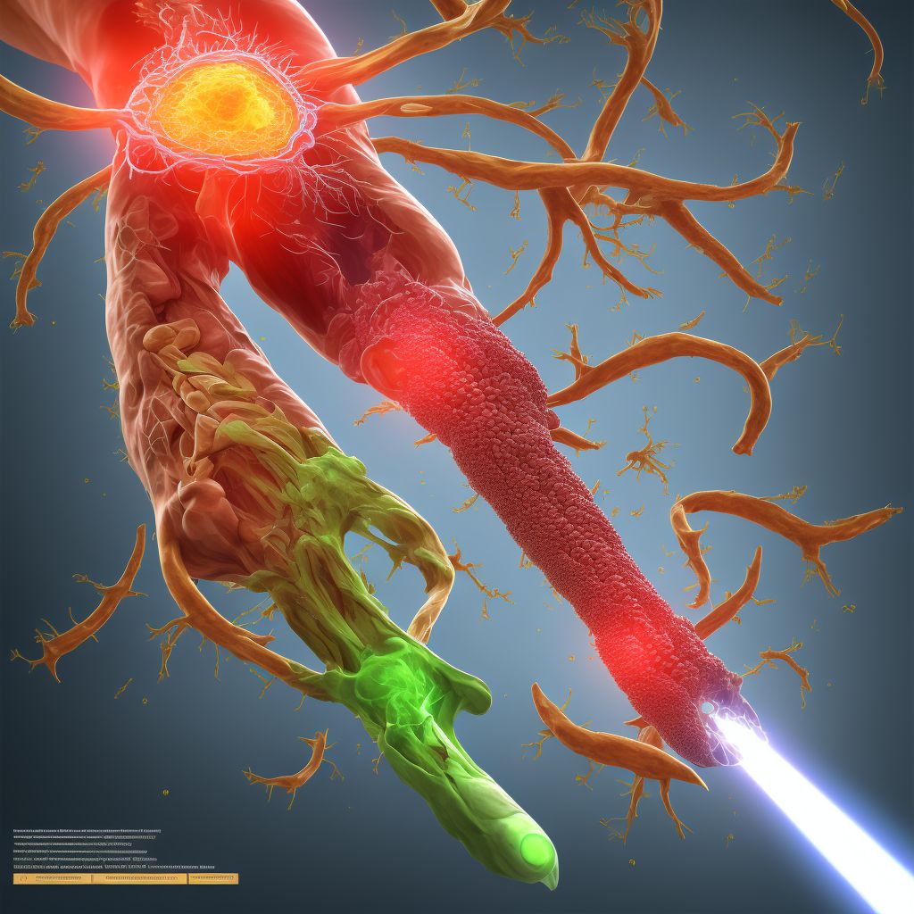 Atherosclerosis of unspecified type of bypass graft(s) of the right leg with ulceration digital illustration