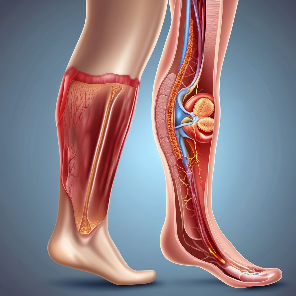 Atherosclerosis of nonautologous biological bypass graft(s) of the right leg with ulceration digital illustration