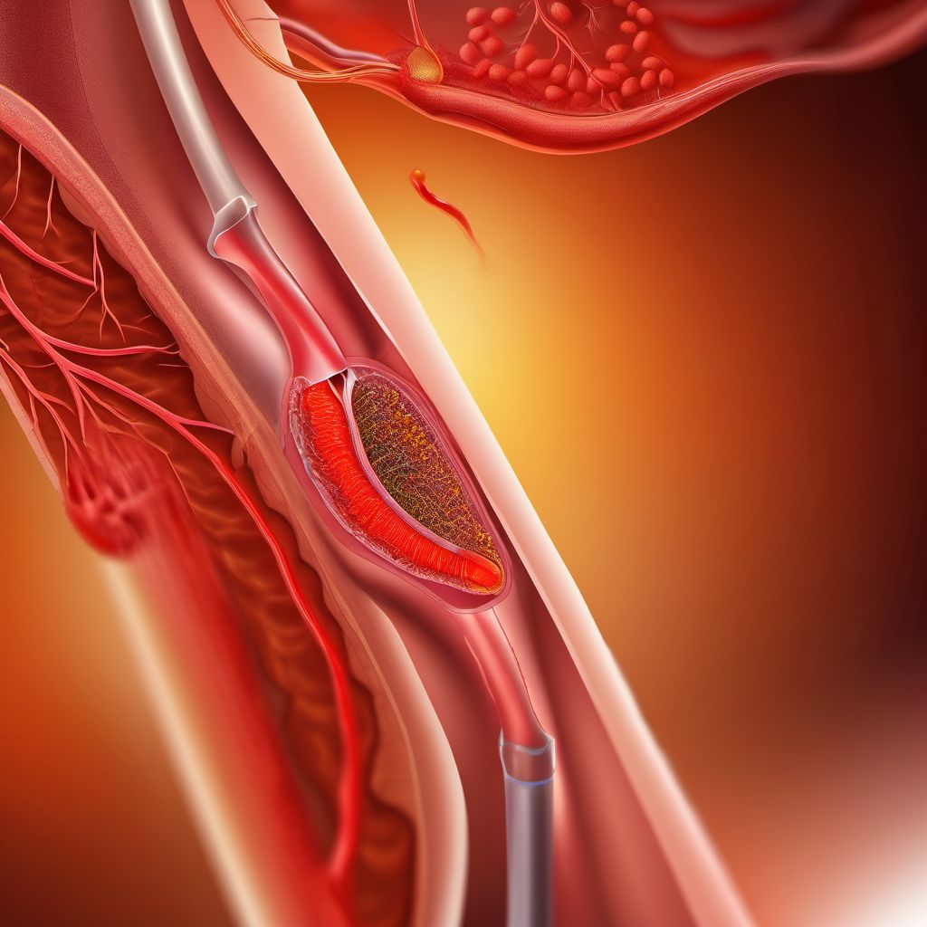 Atherosclerosis of nonautologous biological bypass graft(s) of the left leg with ulceration digital illustration