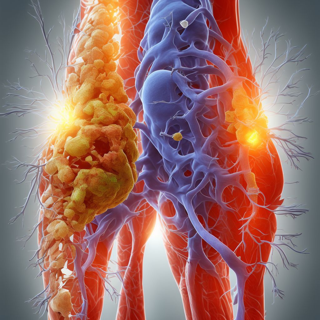 Atherosclerosis of nonbiological bypass graft(s) of the right leg with ulceration digital illustration