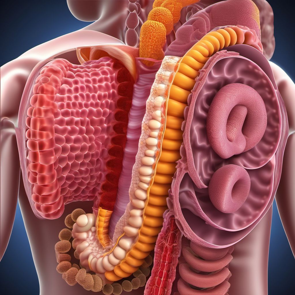 Crohn's disease of both small and large intestine with complications digital illustration