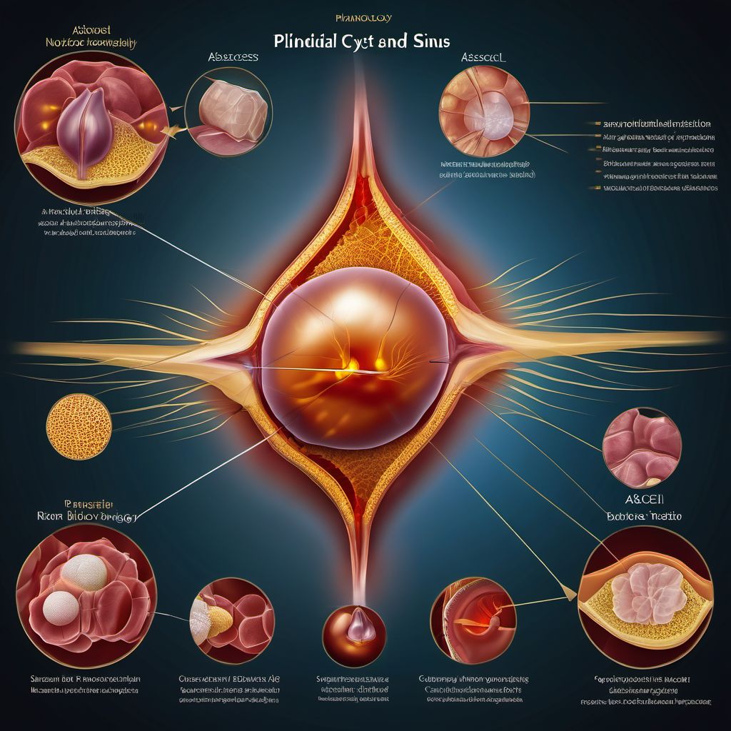 Pilonidal cyst and sinus with abscess digital illustration