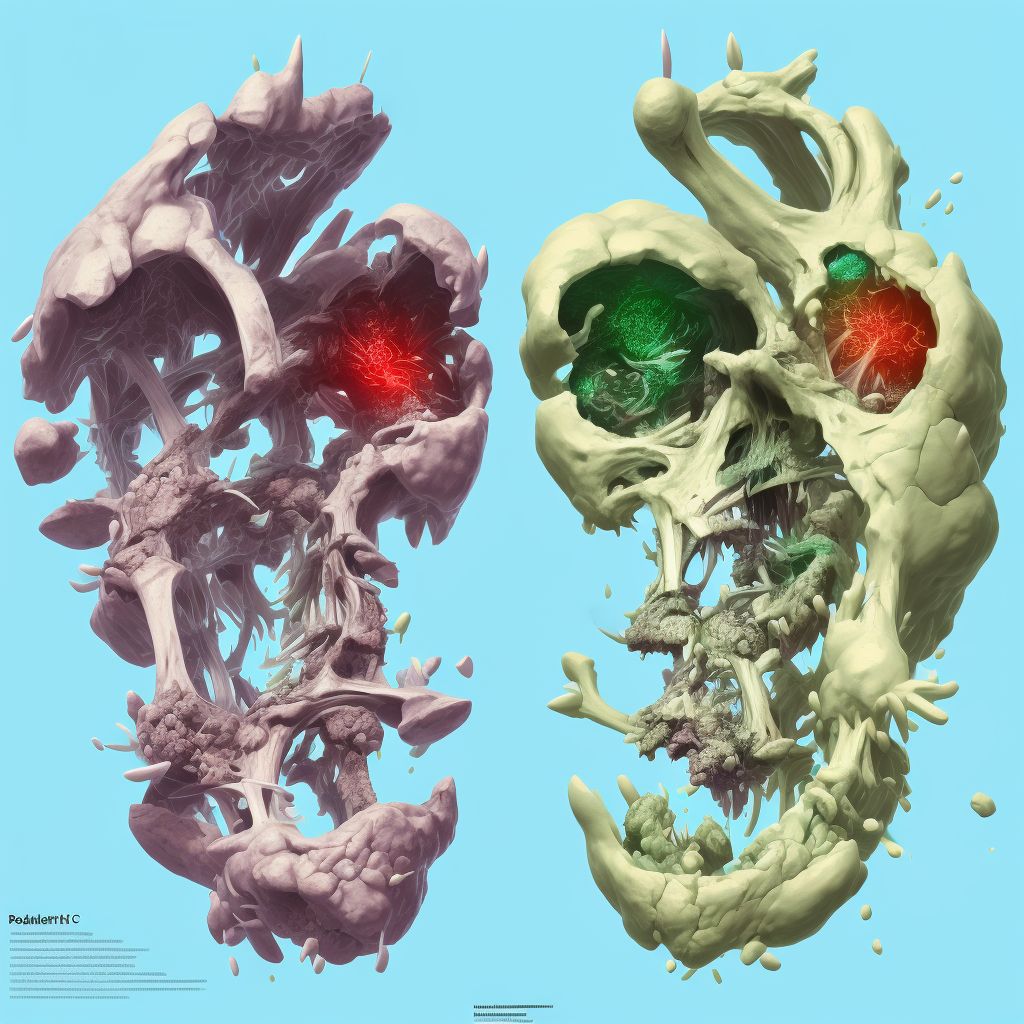 Pathological fracture in neoplastic disease, left humerus digital illustration