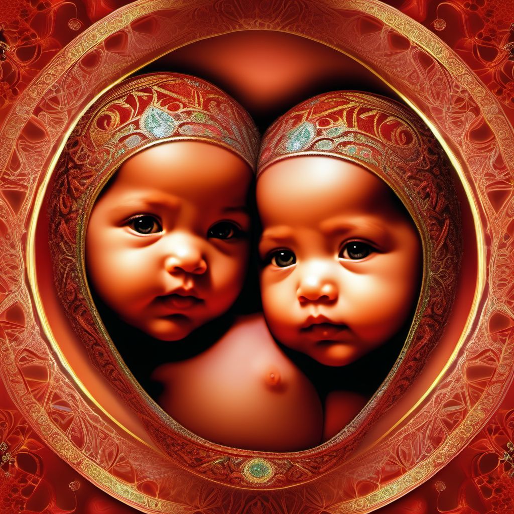 Twin pregnancy, monochorionic/diamniotic digital illustration