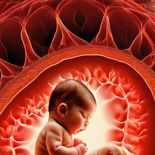 Newborn affected by complications of placenta, cord and membranes digital illustration