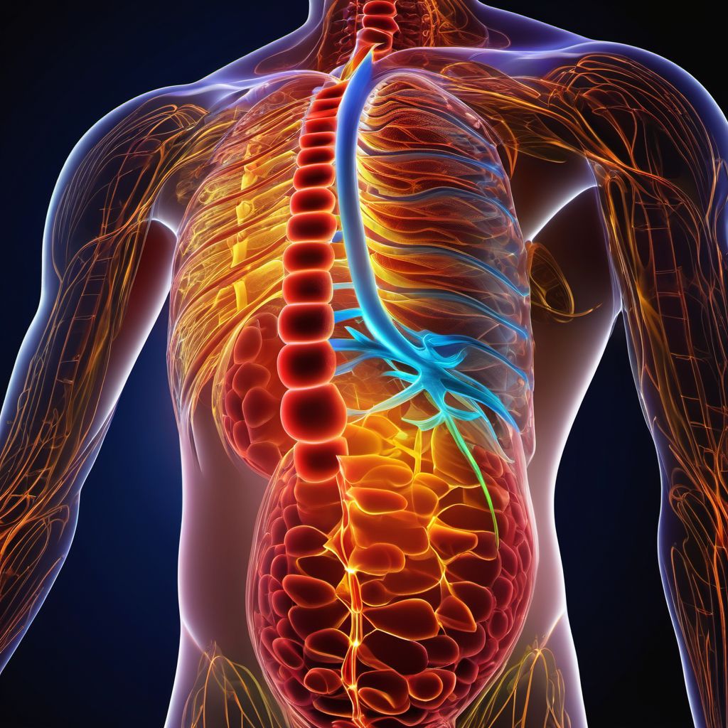 Pain localized to upper abdomen digital illustration
