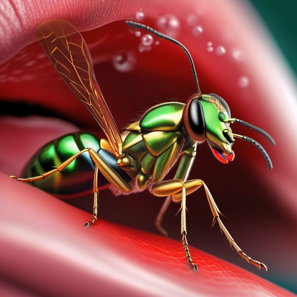 Insect bite (nonvenomous) of lip and oral cavity digital illustration