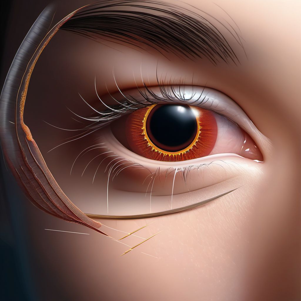 Puncture wound with foreign body of eyelid and periocular area digital illustration