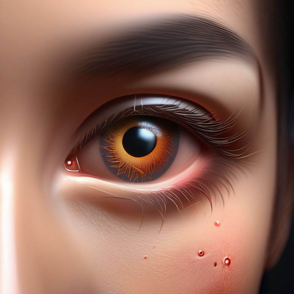 Puncture wound with foreign body of right eyelid and periocular area digital illustration