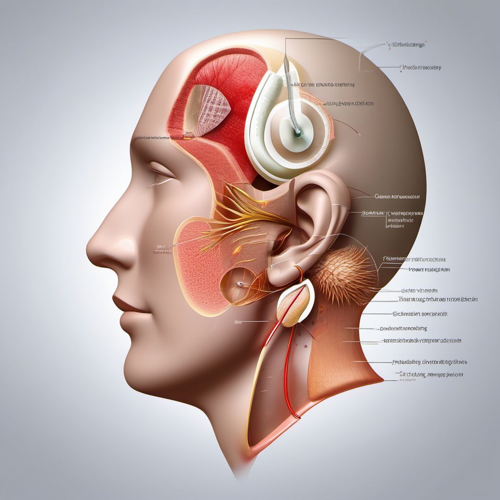 Puncture wound without foreign body of right ear digital illustration