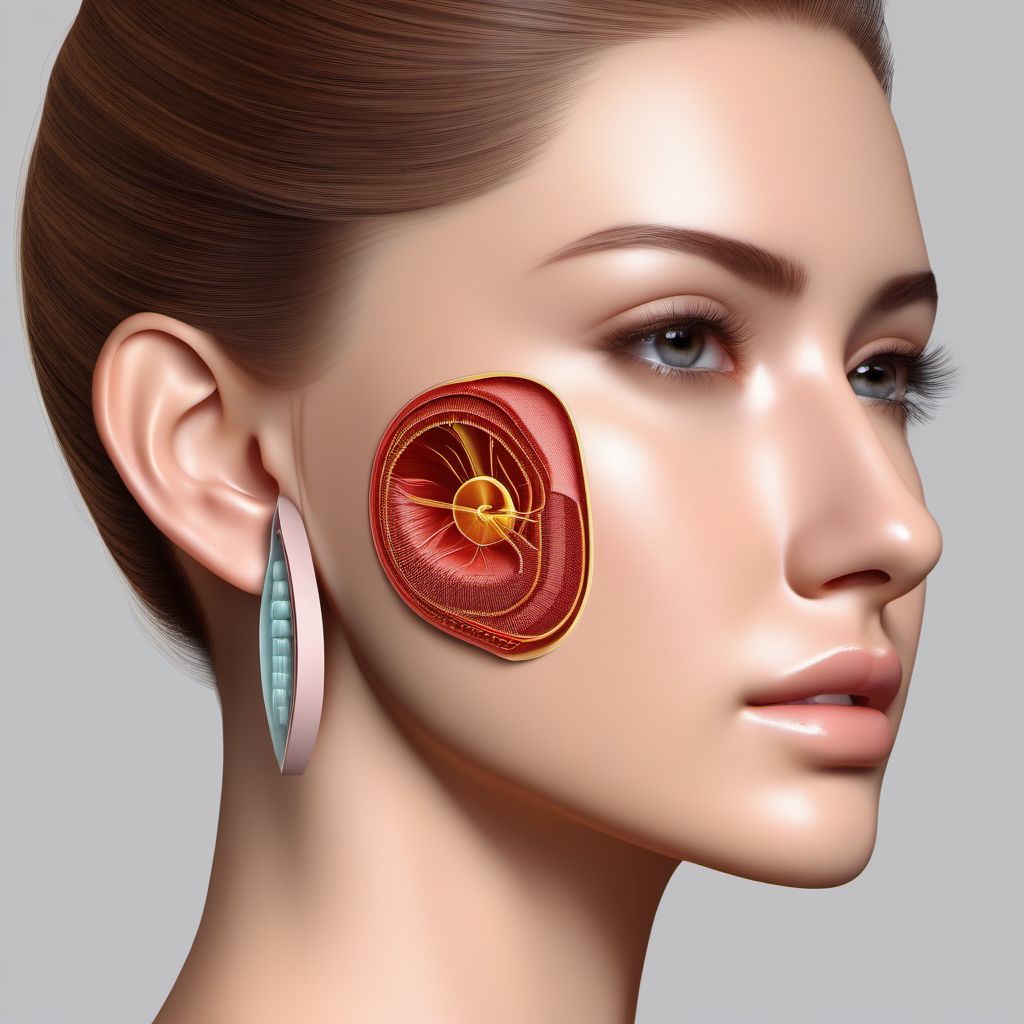 Puncture wound with foreign body of right ear digital illustration