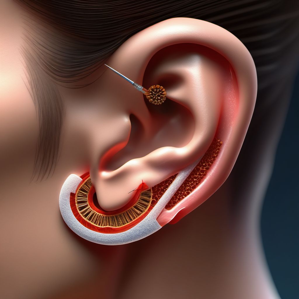 Puncture wound with foreign body of left ear digital illustration