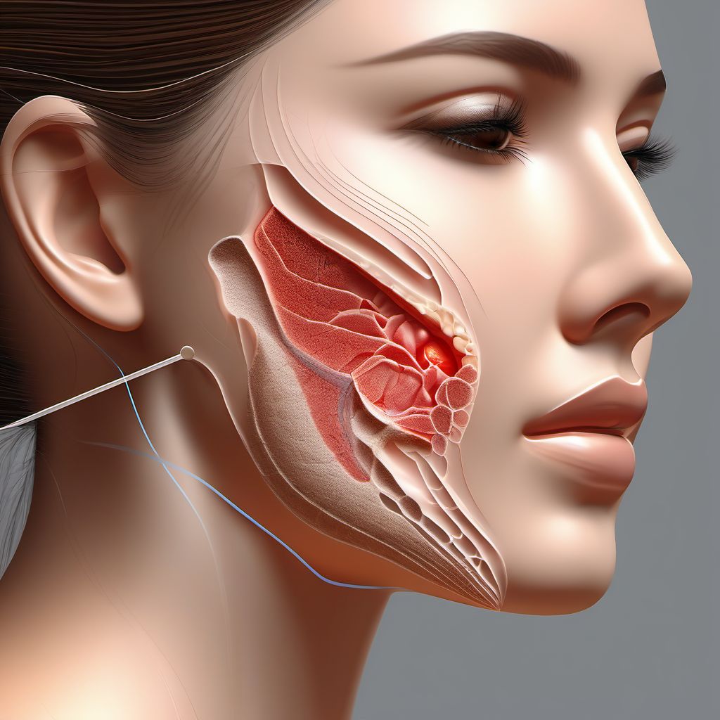 Laceration without foreign body of right cheek and temporomandibular area digital illustration