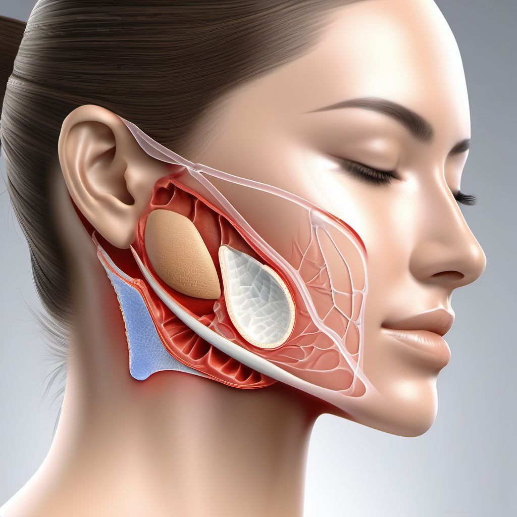 Laceration with foreign body of cheek and temporomandibular area digital illustration