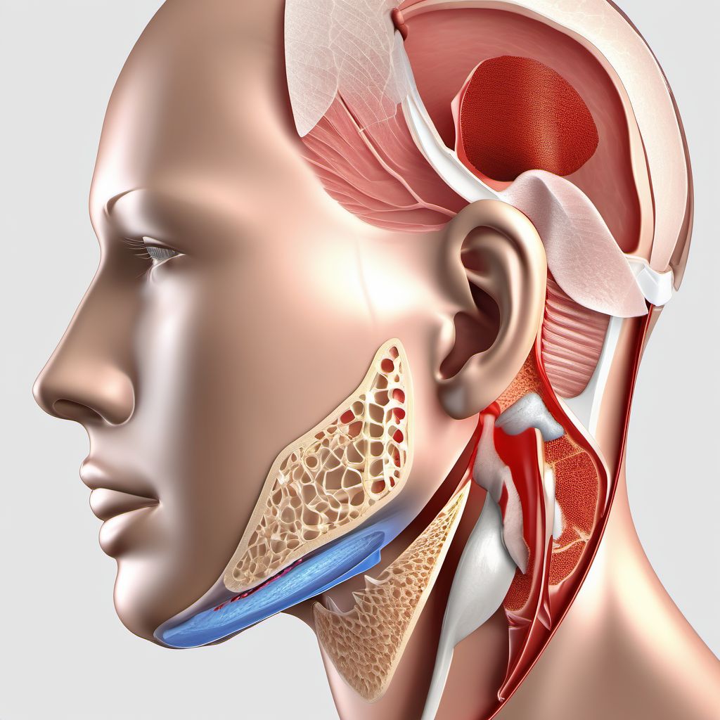 Laceration with foreign body of right cheek and temporomandibular area digital illustration