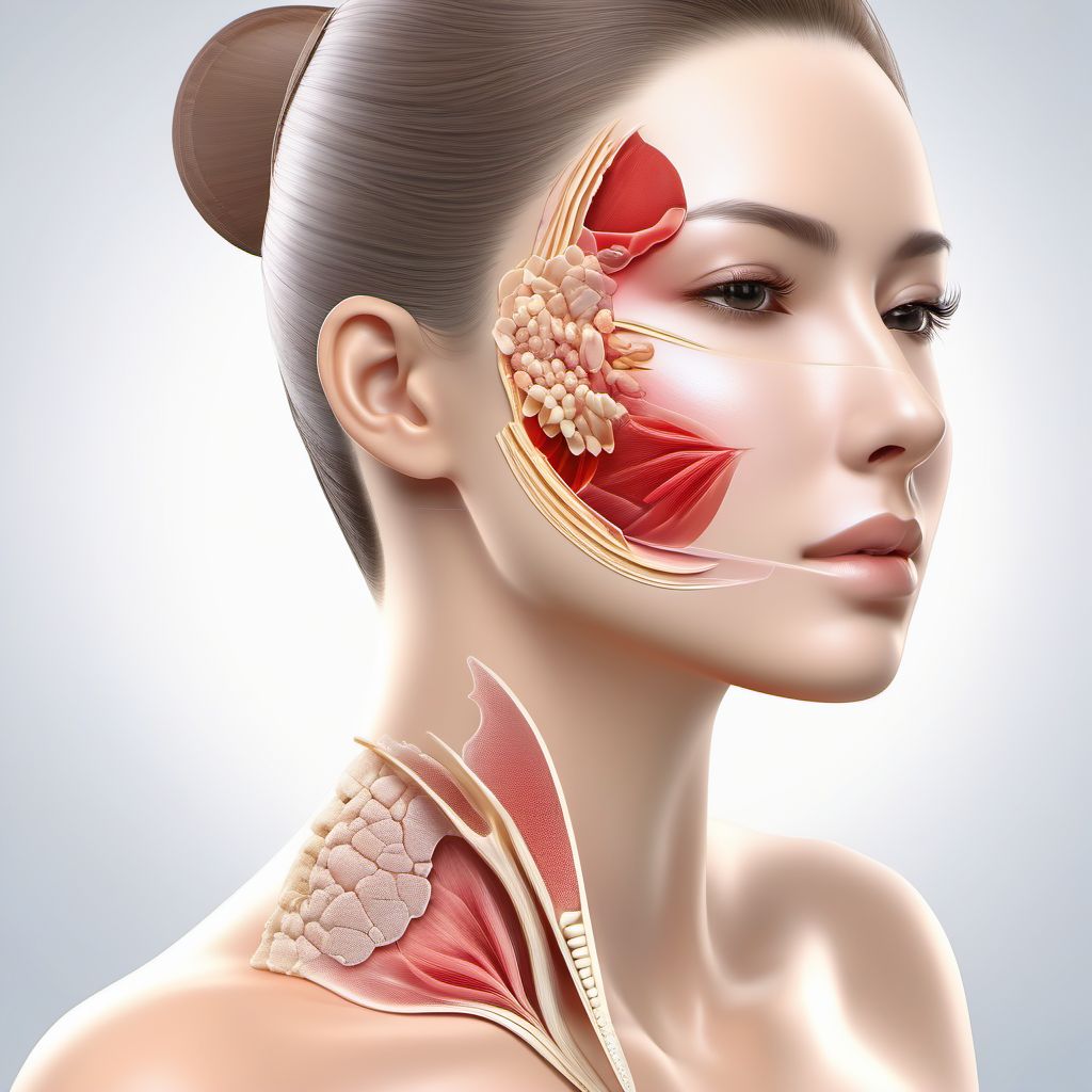 Laceration with foreign body of left cheek and temporomandibular area digital illustration