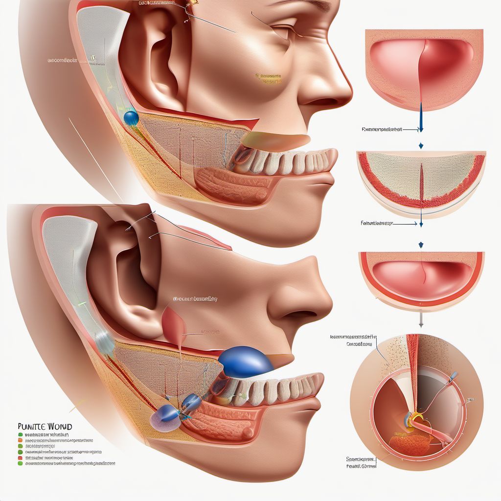 Puncture wound without foreign body of right cheek and temporomandibular area digital illustration