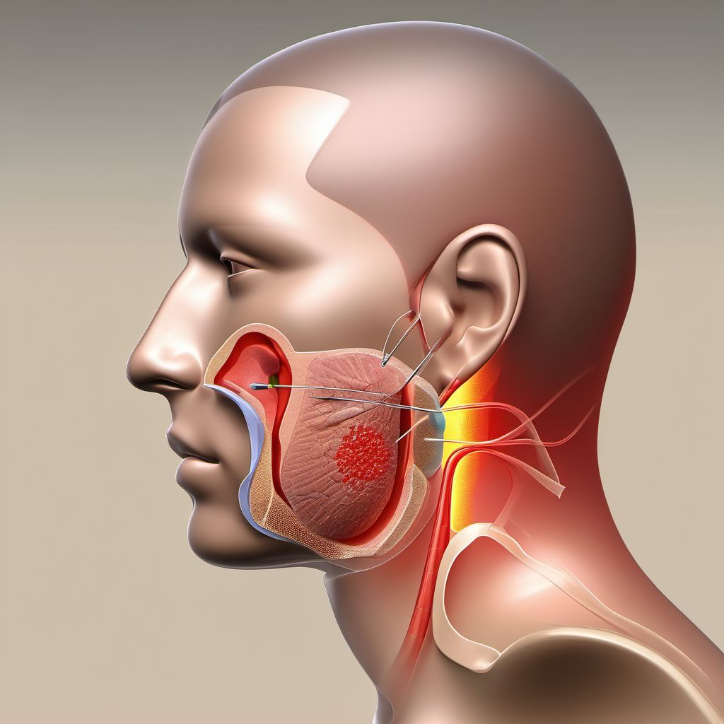 Puncture wound with foreign body of cheek and temporomandibular area digital illustration