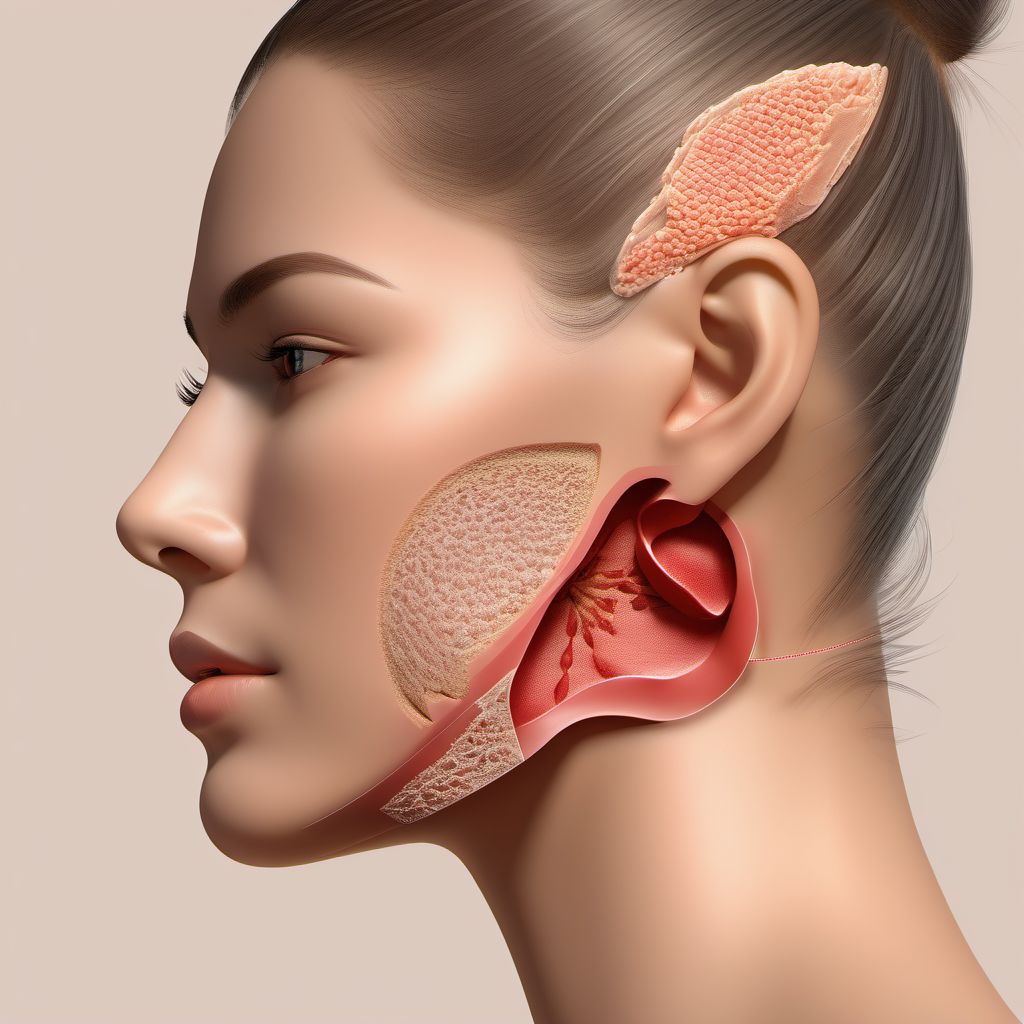 Puncture wound with foreign body of left cheek and temporomandibular area digital illustration