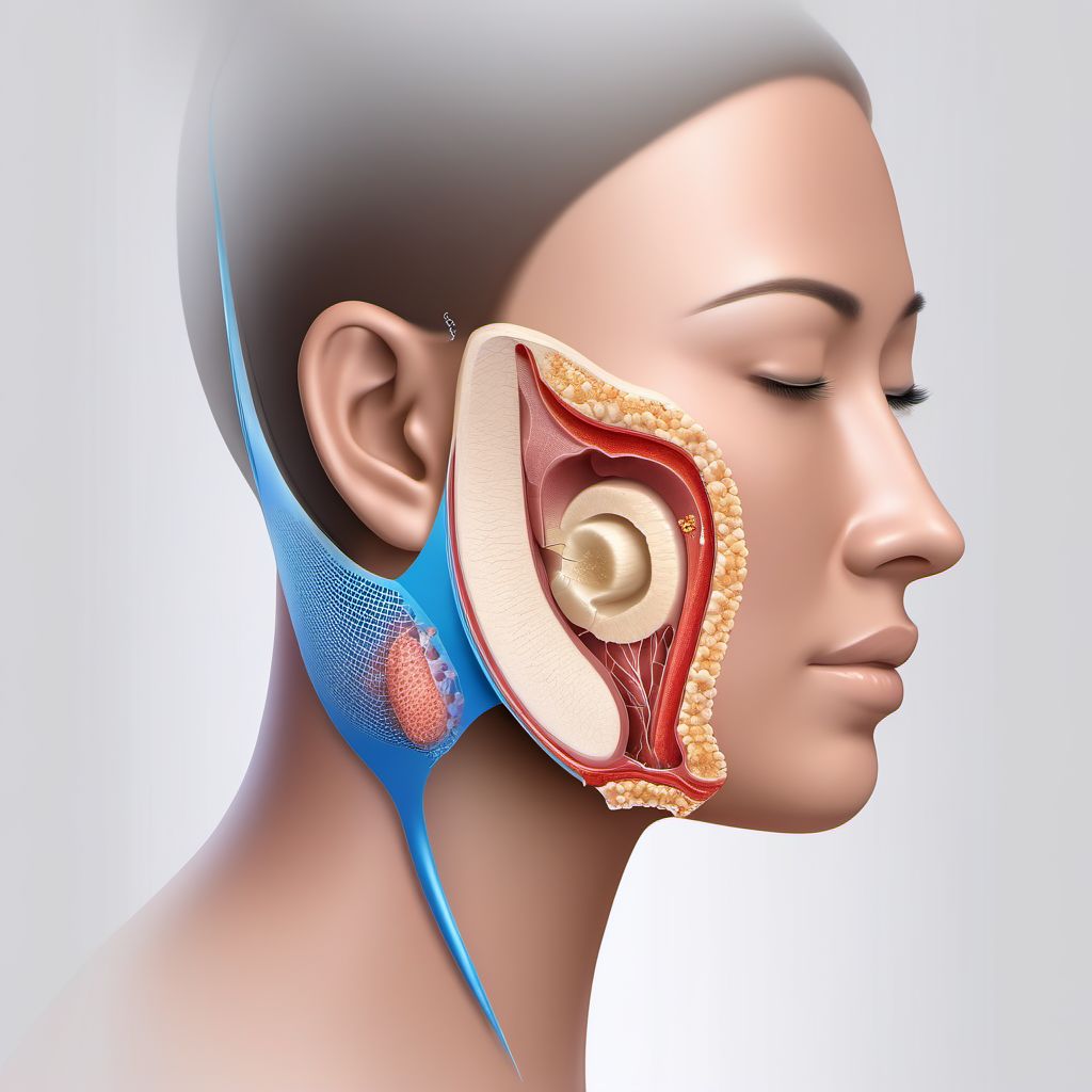 Puncture wound with foreign body of unspecified cheek and temporomandibular area digital illustration