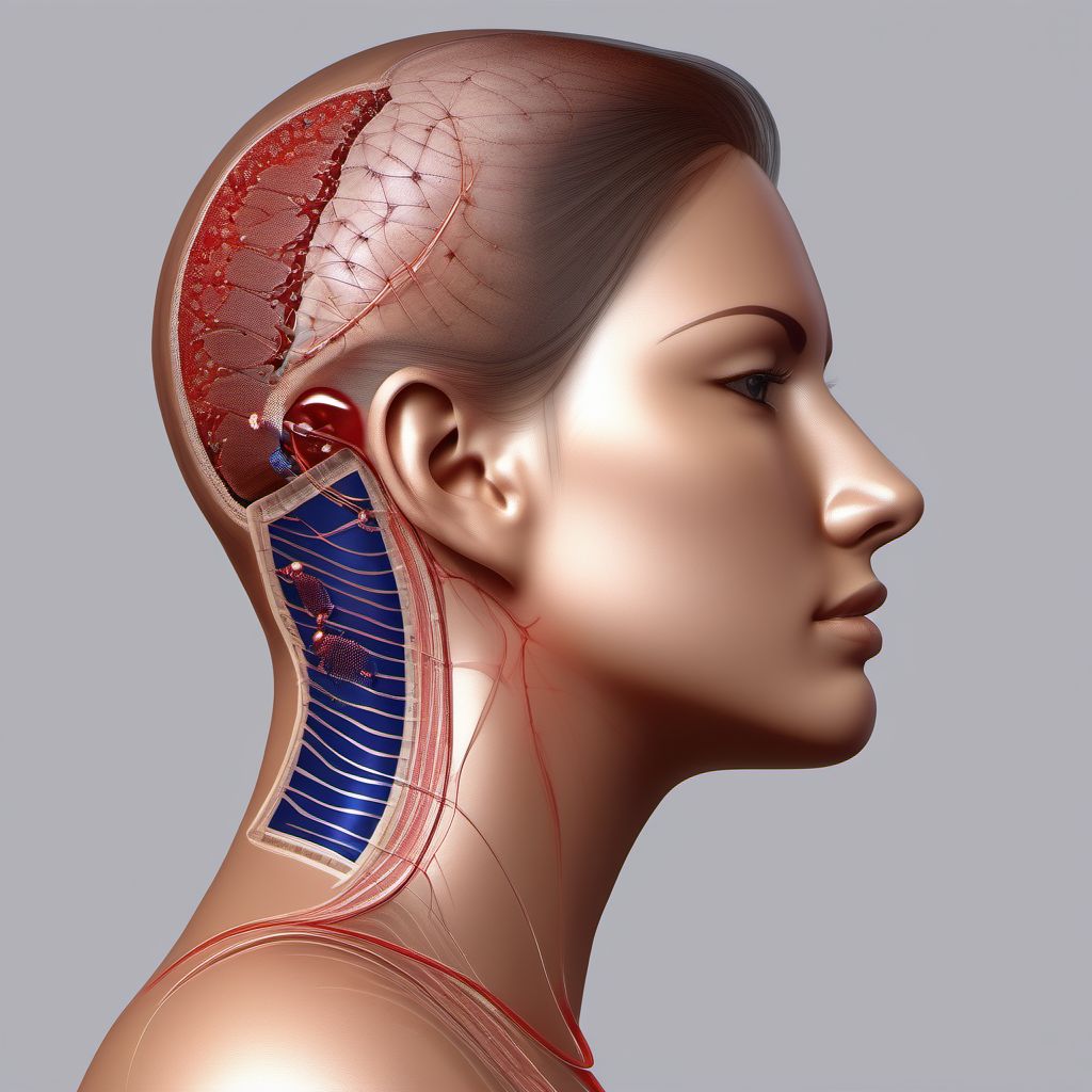 Puncture wound with foreign body of other part of head digital illustration