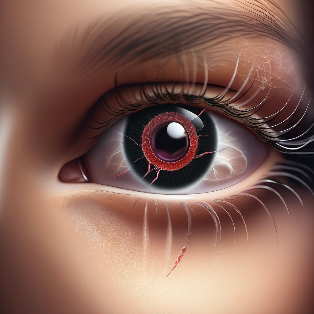 Ocular laceration and rupture with prolapse or loss of intraocular tissue, right eye digital illustration