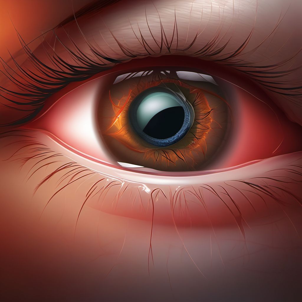 Ocular laceration and rupture with prolapse or loss of intraocular tissue, left eye digital illustration