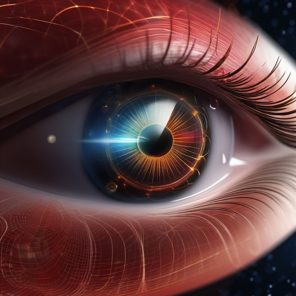 Penetrating wound of orbit with or without foreign body, right eye digital illustration