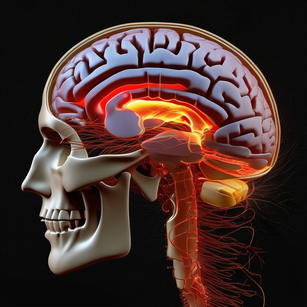 Traumatic hemorrhage of left cerebrum with loss of consciousness greater than 24 hours with return to pre-existing conscious level digital illustration