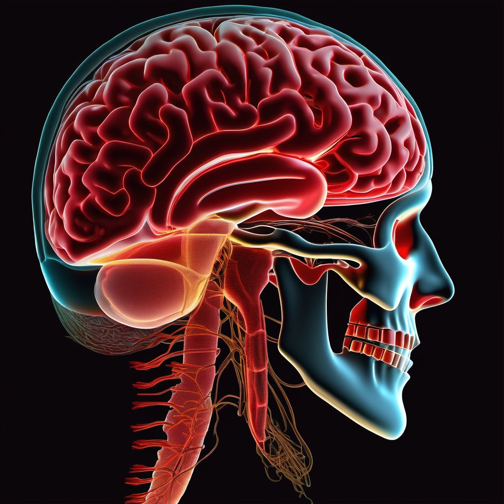 Traumatic hemorrhage of left cerebrum with loss of consciousness of any duration with death due to other cause prior to regaining consciousness digital illustration