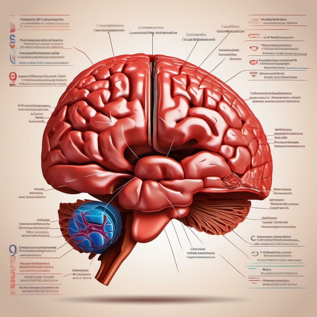 Contusion, laceration, and hemorrhage of cerebellum with loss of consciousness of 31 minutes to 59 minutes digital illustration