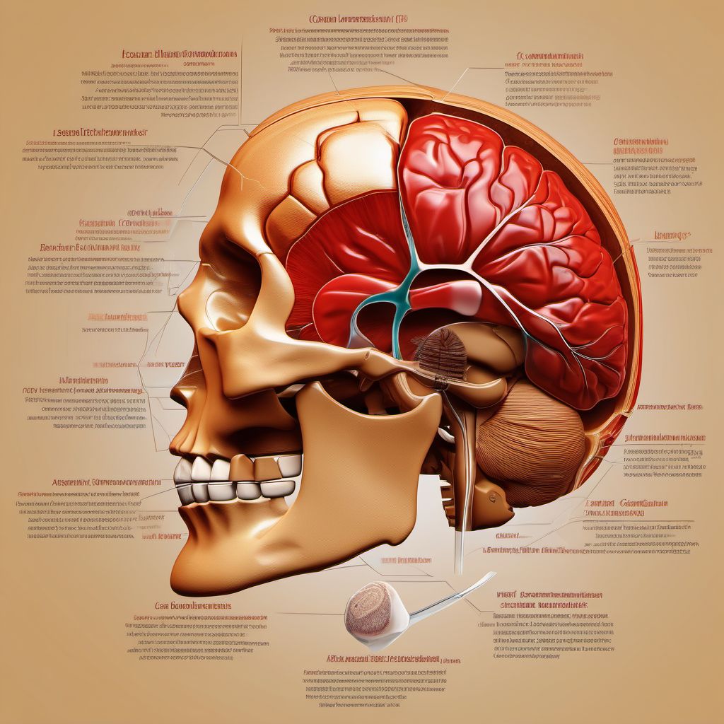 Contusion, laceration, and hemorrhage of cerebellum with loss of consciousness of 1 hour to 5 hours 59 minutes digital illustration