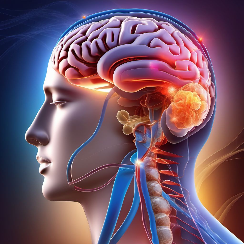 Contusion, laceration, and hemorrhage of brainstem with loss of consciousness of 31 minutes to 59 minutes digital illustration