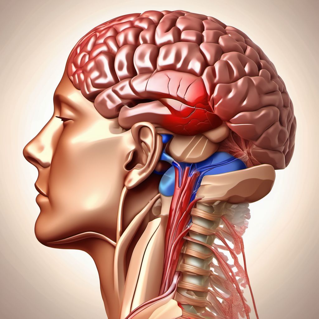 Contusion, laceration, and hemorrhage of brainstem with loss of consciousness of 1 hour to 5 hours 59 minutes digital illustration