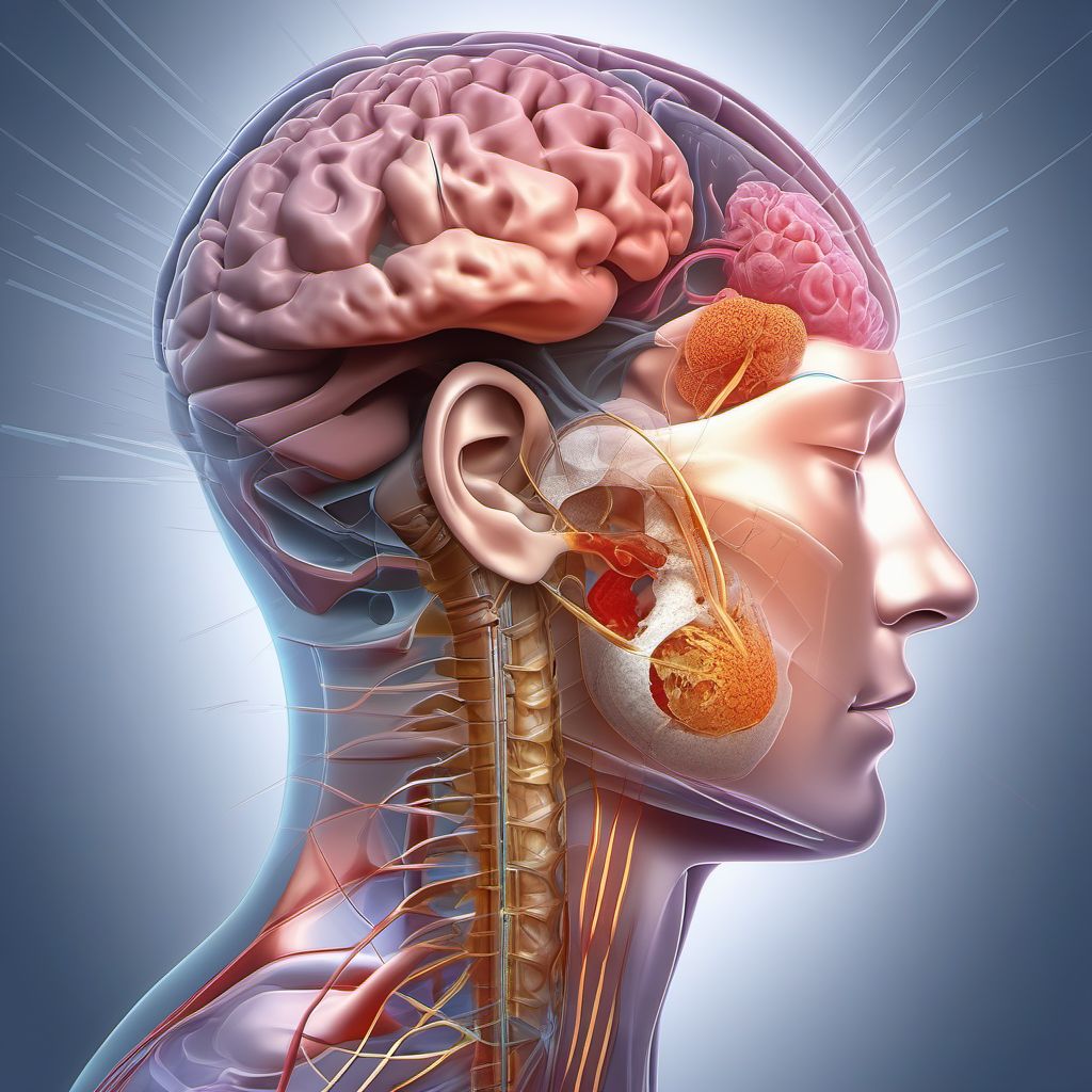 Contusion, laceration, and hemorrhage of brainstem with loss of consciousness greater than 24 hours without return to pre-existing conscious level with patient surviving digital illustration