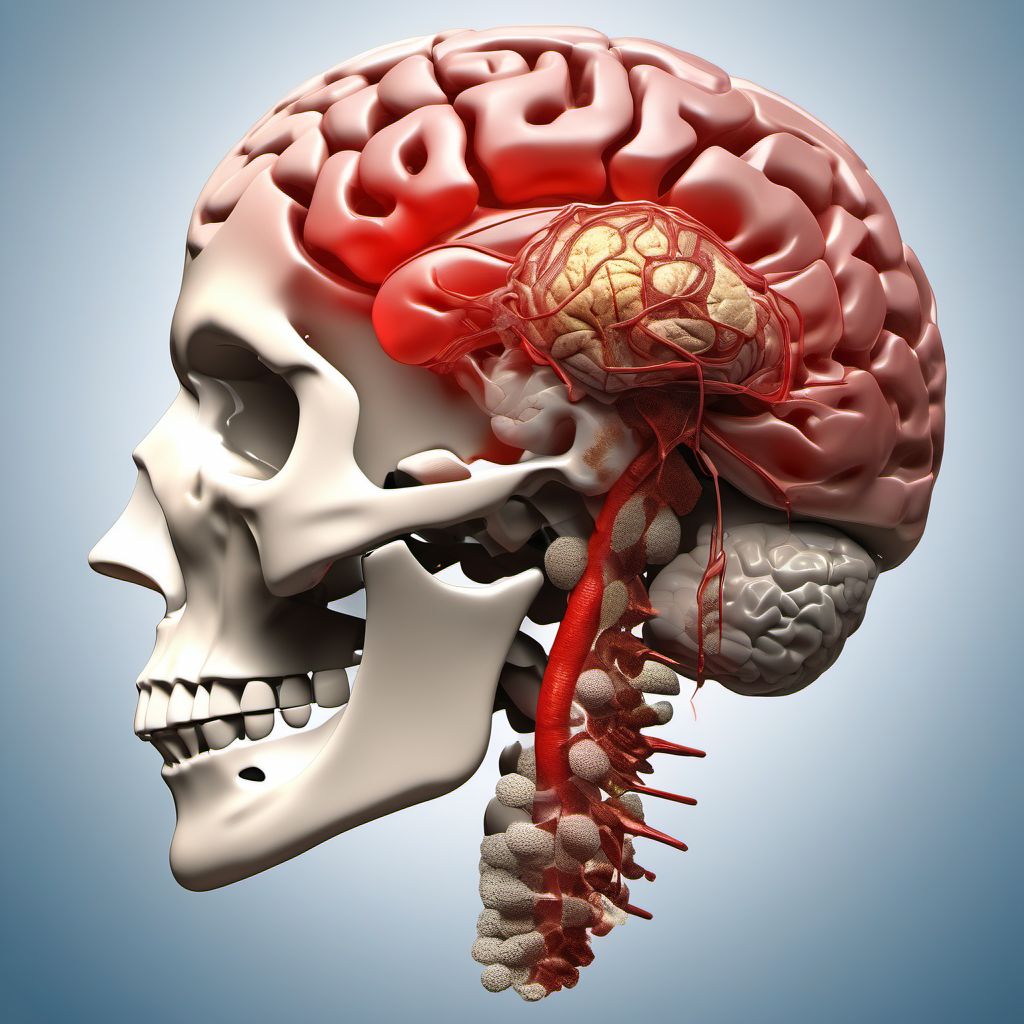 Contusion, laceration, and hemorrhage of brainstem with loss of consciousness of any duration with death due to brain injury prior to regaining consciousness digital illustration